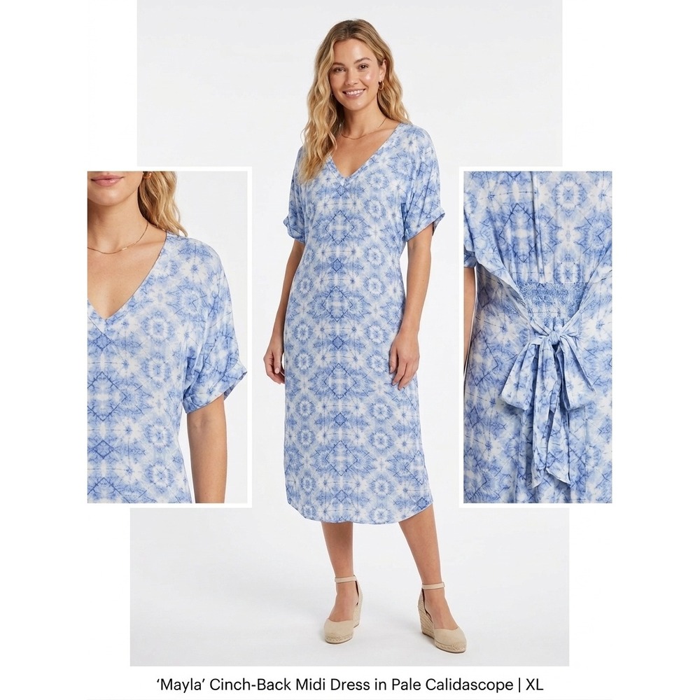 Beachlunchlounge Mayla Cinch-Back Midi Dress Pale Calidascope Blue XL LPT3530
